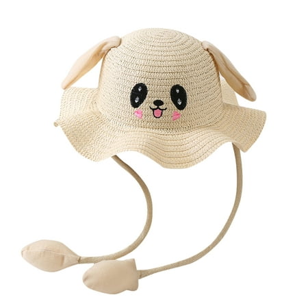 

nsendm Kids Snap Back Air Hats Sunhat Ears Rabbit Children Caps Summer Straw With Moving Baby Bag Kids Novelty Hats F One Size