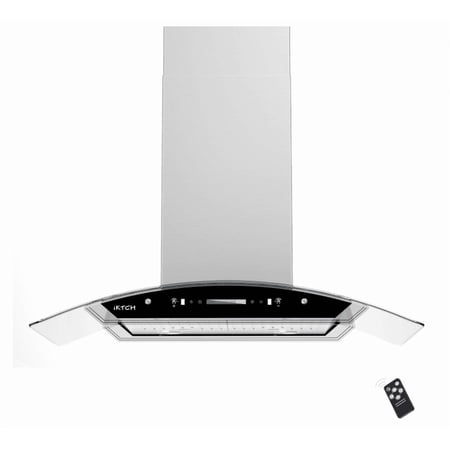 IKTCH 36 inch Island Mount Range Hood Stainless Steel & Curved Tempered Glass