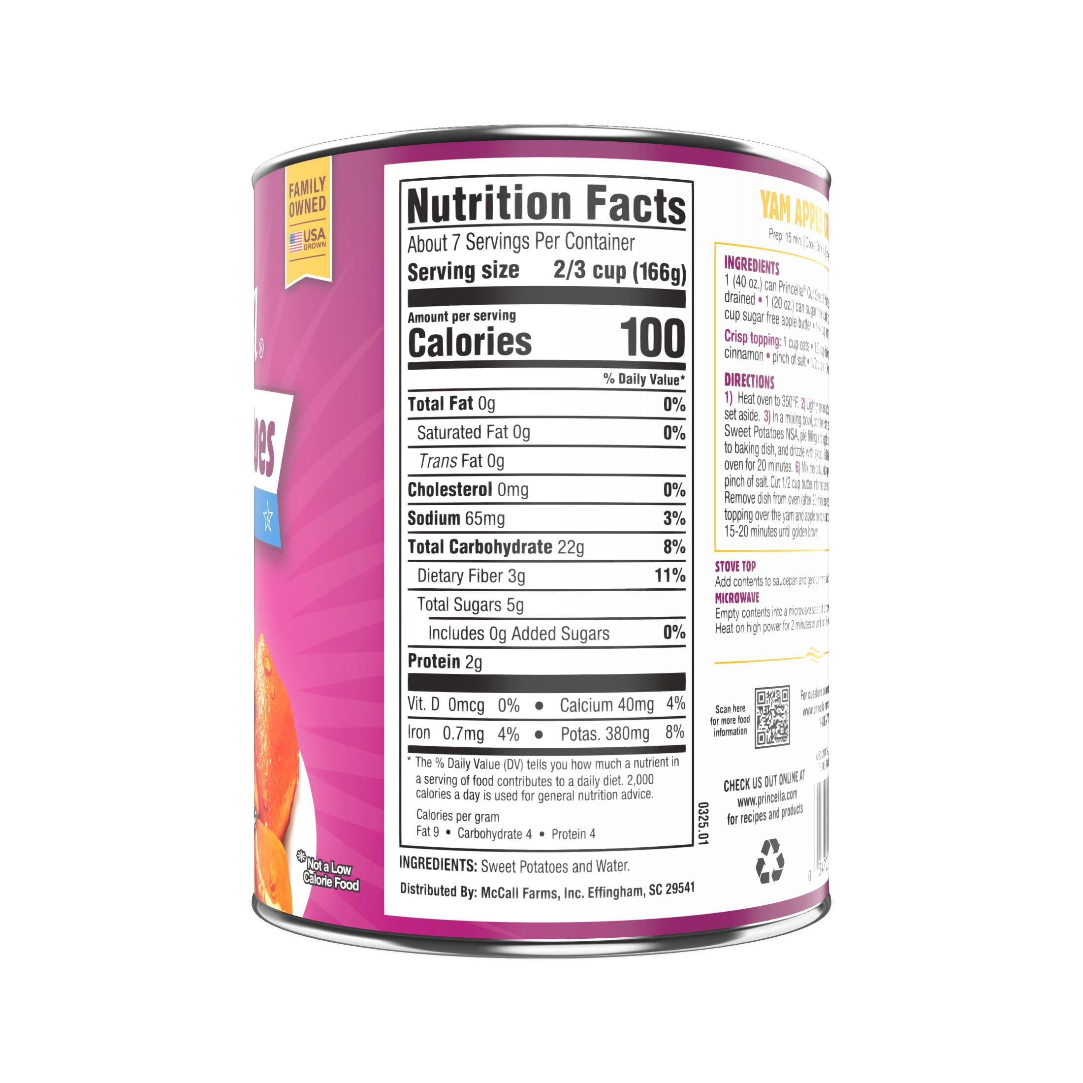 Princella Canned Cut Sweet Potatoes, No Sugar Added, 40 oz