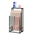 thumbnail image 2 of Floor-Standing Towel Rack with black Wooden Top – Textured Black Iron Frame (Includes 2 Anti-Tip Straps), 2 of 6