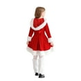 thumbnail image 4 of YunPes Girls Hooded Christmas Red Dress Fuzzy Plush Trim V Neck A-Line Dresses with Belt Claus Santa Dress up Party Outfit Clothes, 4 of 7
