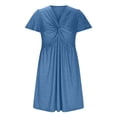 thumbnail image 3 of EASYBRA Women V Neck Short Sleeve Ruched A Line Midi Dress High Waist Summer Casual Fit and Flare Solid Color Dress, 3 of 5