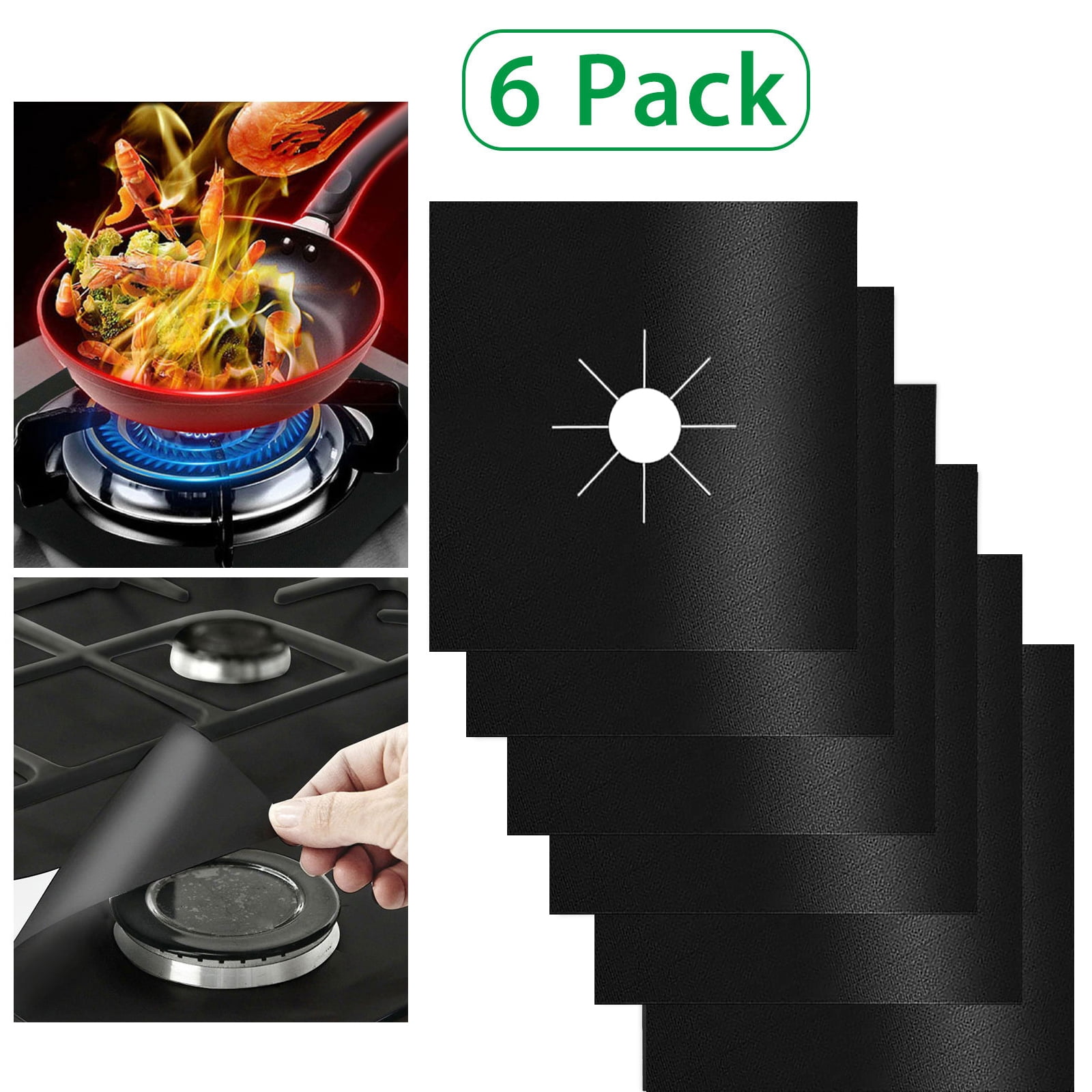 Black kuou 10 Pcs Gas Hob Range Protectors Non-Stick Reusable Cooker Protector Stovetop Burner Protector Liner 