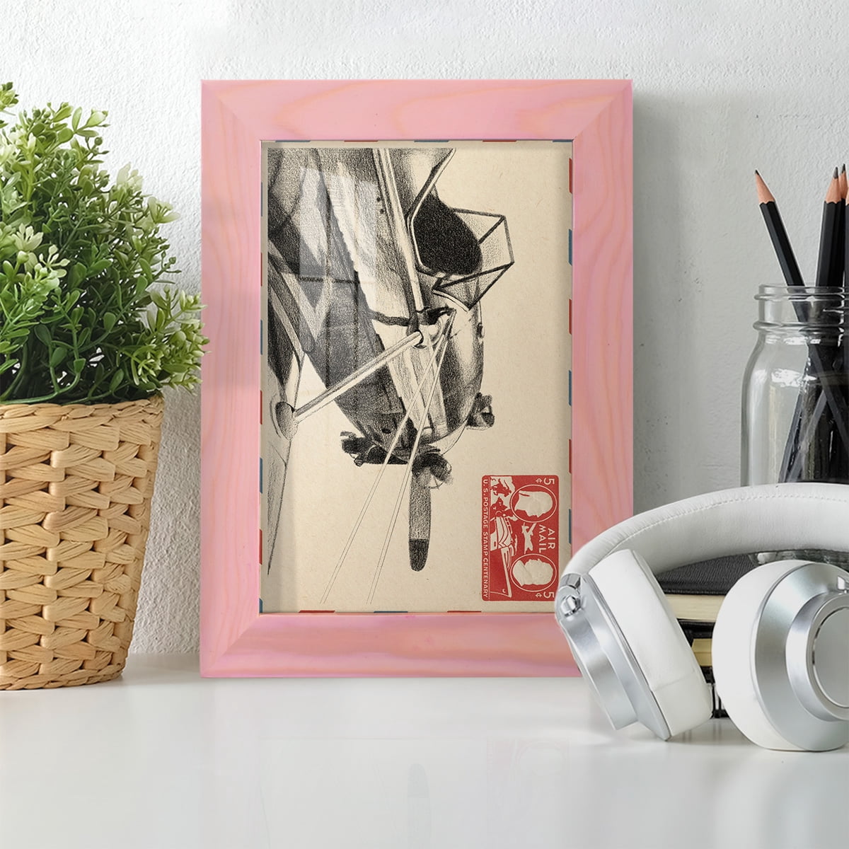 Vintage Airmail I -Framed Print w/glass-Sunset Pink