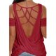 thumbnail image 5 of Tops con hombros descubiertos para mujer, camiseta lisa de manga corta con espalda abierta, blusas informales holgadas sin espalda sexy Pompotops hfajkhk133018, 5 of 9