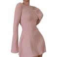thumbnail image 2 of KOMOO Women Backless Knit Short Dress Flare Long Sleeve Bodycon Knitted Dress Slim Sweater Dress, 2 of 9
