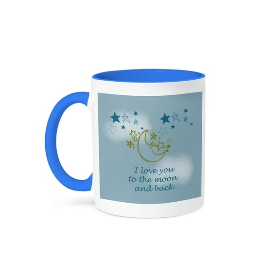 3dRose, I Love You to the moon and back , 15oz Two-Tone Blue Mug
