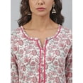 thumbnail image 6 of Janasya Indian Round Neck 3/4 Sleeve Floral Print White Cotton Kurta For Women, 6 of 6