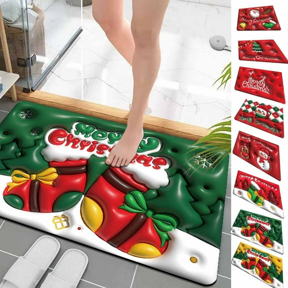 Vikakiooze Christmas Decor Diatom Mud Visual Expansion Mat Bathroom Water Absorption Quick-drying Mat Toilet Door Slip Wear Mat