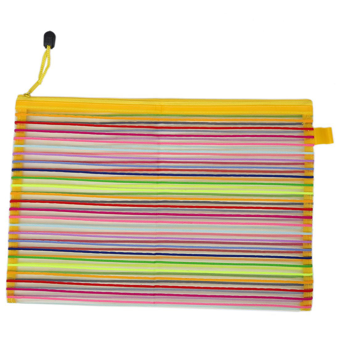 Striped Zipper Mesh Folder A5 Paper Documents Storage File Bag Multicolor Pocket 