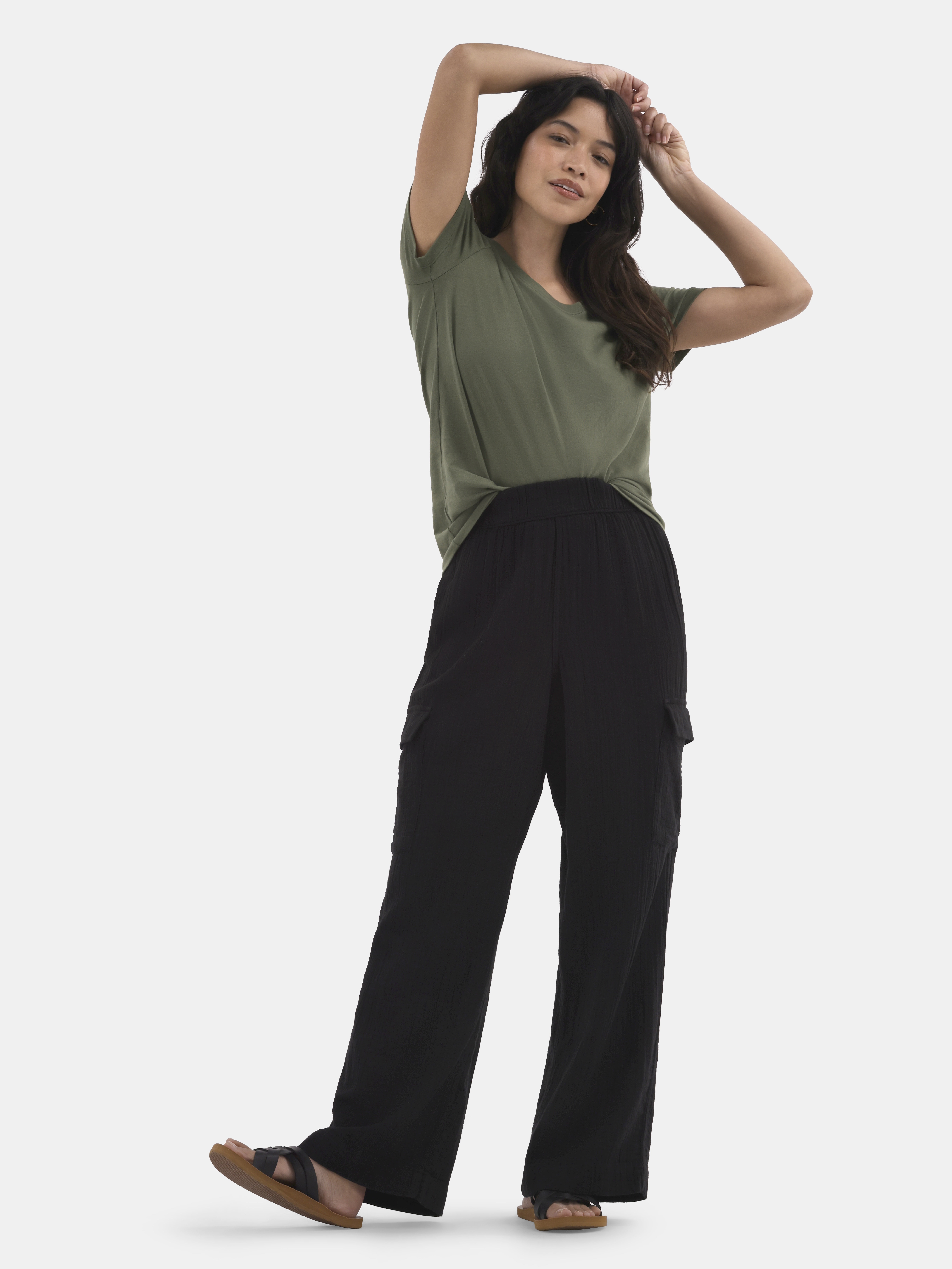 Time and Tru Women's and Women's Plus Cotton Double Cloth Cargo Pants, Sizes XS-4X