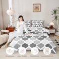 thumbnail image 3 of Castle Fairy Minimalist Geometric Quatrefoil Twin Comforter Sets 2pcs,Geometric Grid Motif Bedding Set,Black Gray White,Reversible,1 Comforter and 1 Pillowcase, 3 of 6