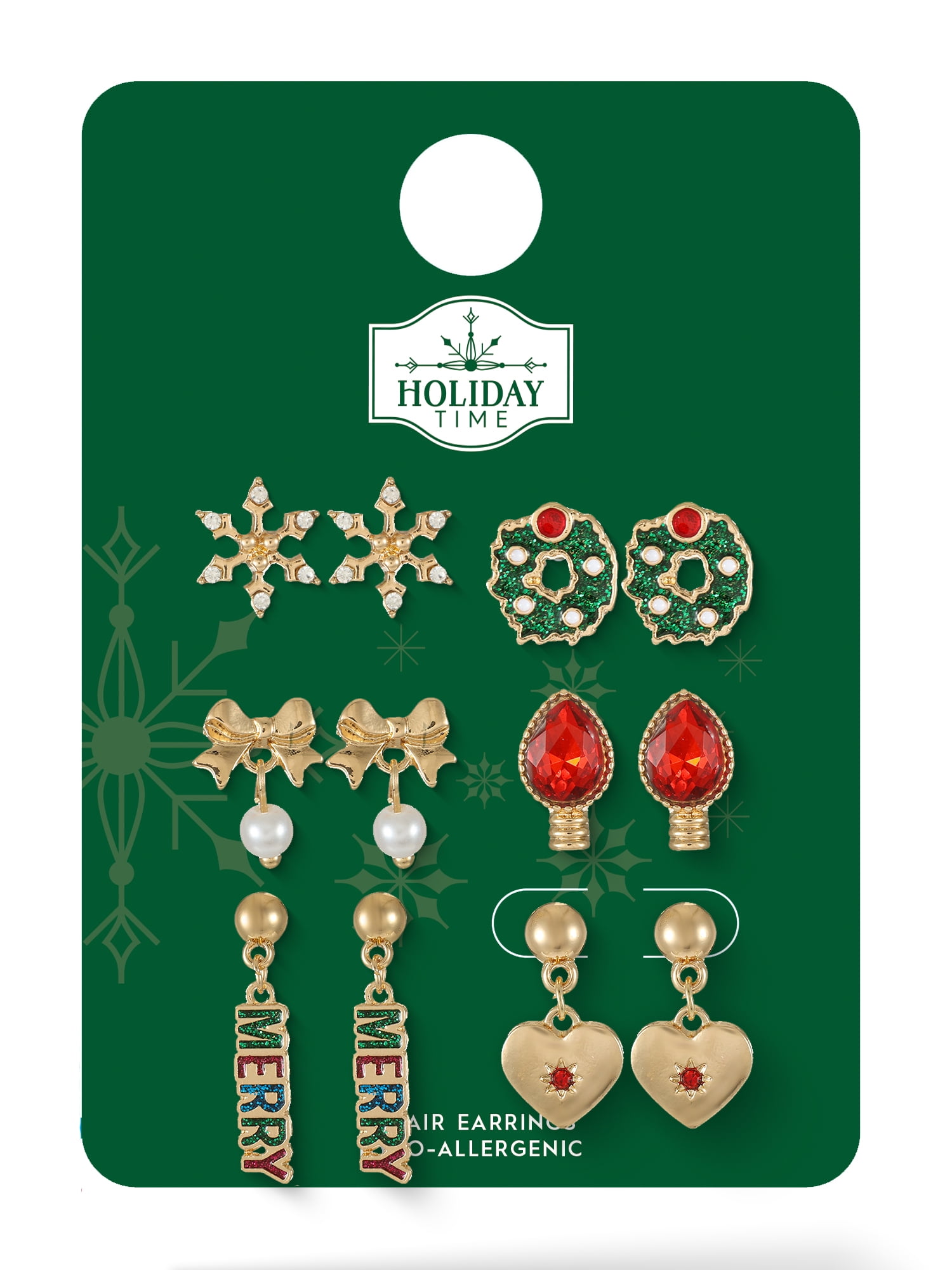 Holiday Time Stud and Drop Earrings Set, 6 Pairs