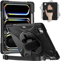 ZenRich iPad Pro 13 Inch Case M4 2024, Heavy Duty Rugged Case for A2925, A2926, A3007 with 360°Rotating Kickstand/Handle/Pencil Holder/Shoulder Strap, Black