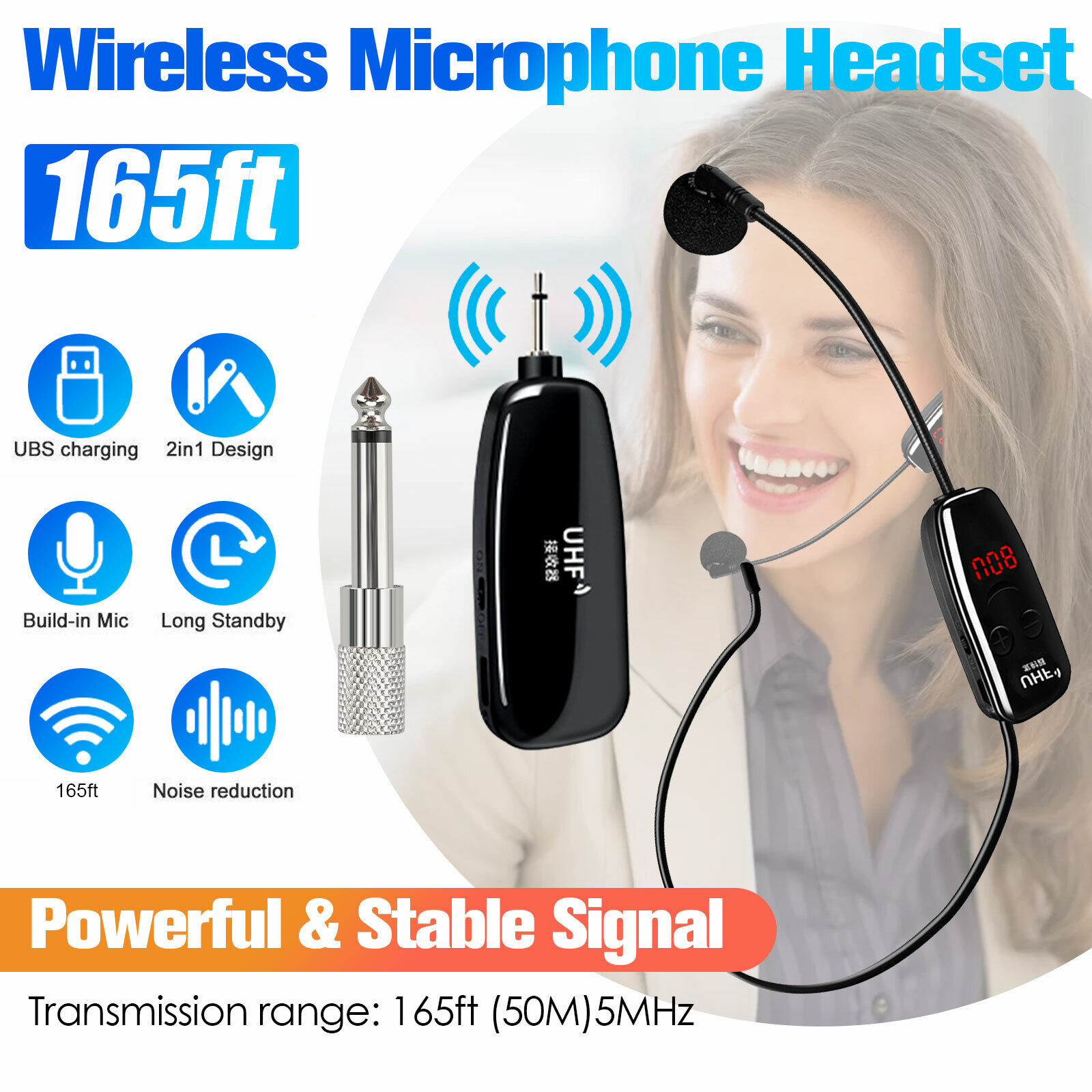Wireless Microphone Headset 165FT Range Mic w/Digital Screen for Teach Audio