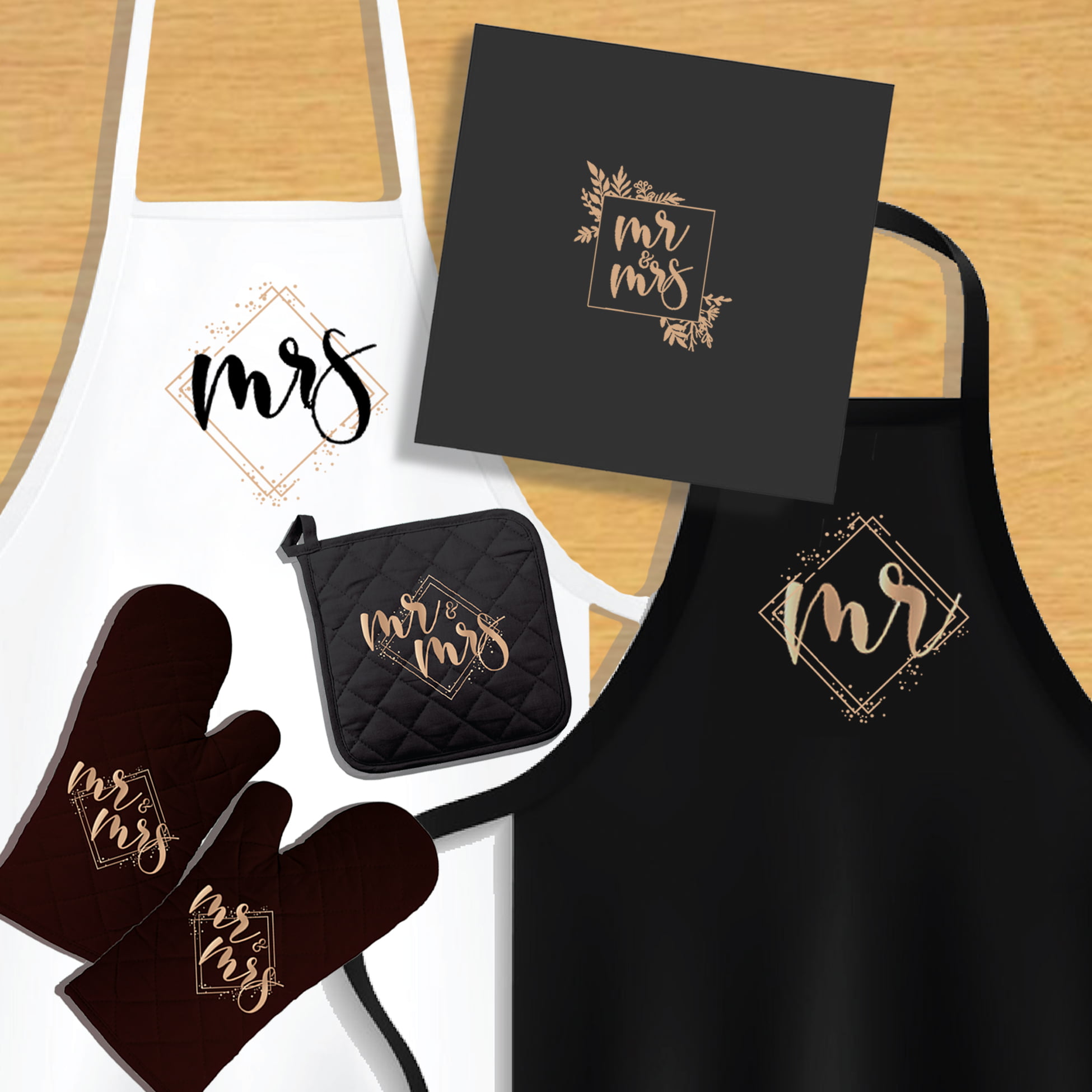 KEDRIAN Mr and Mrs Kitchen Set (5 Pieces), Couple Gifts, Wedding Gifts for  Couple, Best Engagement Gifts for Couples, Mr and Mrs Gifts, Oven Mitts, 