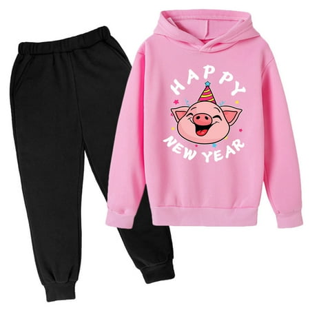 

OAUP 2PCS Toddler Outfit Sets Kids Hoodie New Year Sweatshirt Sweatpants Cartoon Pig Print Pullover Hoodie Set Tracksuit Outfits Fall Thermal Casual Trendy Outfit 3-14Y