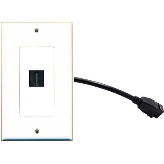 RiteAV - 1 Port HDMI Wall Plate Decorative Female to Female White with Pigtail Extension Dongle