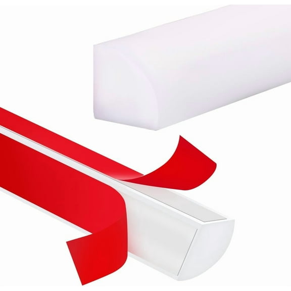 Flexible Quarter Round Molding White Peel and Stick Silicone Rubber Edge Trim Bendable Double-Sided Self Adhesive Shower Water Dam 3.28Ft/40In for Wall Staircase Cabinet Corner Floor Bathroom diy