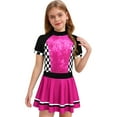 thumbnail image 2 of Aislor Girls Race Car Driver Jumpsuit Glitter Racer Checkerboard Printed Sequins Tutu Dress Hot Pink 14, 2 of 7