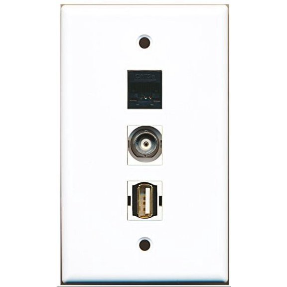 RiteAV - 1 Port USB A-A and 1 Port BNC and 1 Port Cat5e Ethernet Black Wall Plate