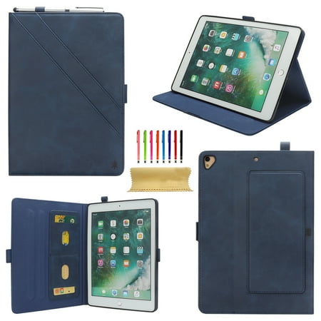 Ipad First Generation Case Dteck Leather Case For iPad Pro 12.9 inch (1st and 2nd Generation, 2015 and 2017 Model), Business Folding Stand Folio Cover with Auto Wake/Sleep and Document Card Slots, Multiple Viewing Angles, Blue ()