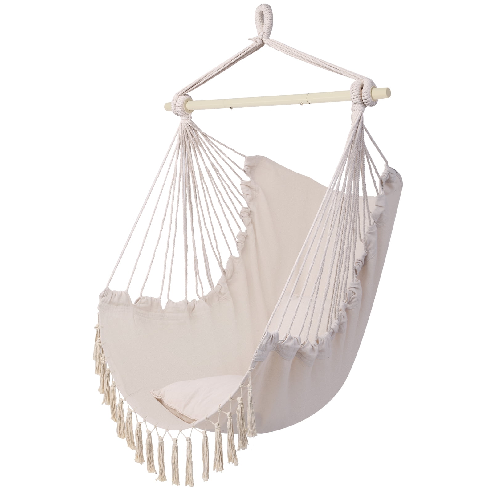 Ktaxon Hanging Hammock Chair with 2 Cushions, Anti-Slip Spreader Bar for Indoor & Outdoor, Beige