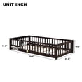 thumbnail image 5 of Twin Size Floor Bed, Solid Pine Wood Platform Bed Frame with Fence Guardrails & Door & Slats System, Multifunctional Floor Playpen Bed, Espresso, 5 of 8