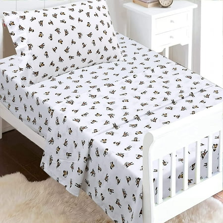UPC: 0737107950883 | Monkey Around Jungle Bananas 3 Piece White Cotton Toddler Sheet Set