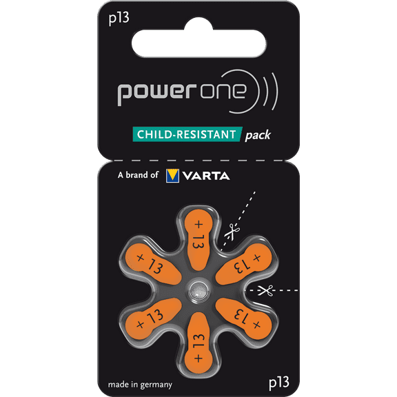 Power One Evolution Size 13 Hearing Aid Batteries - 1.45V Zinc Air with Improved Battery Life (6 Batteries)