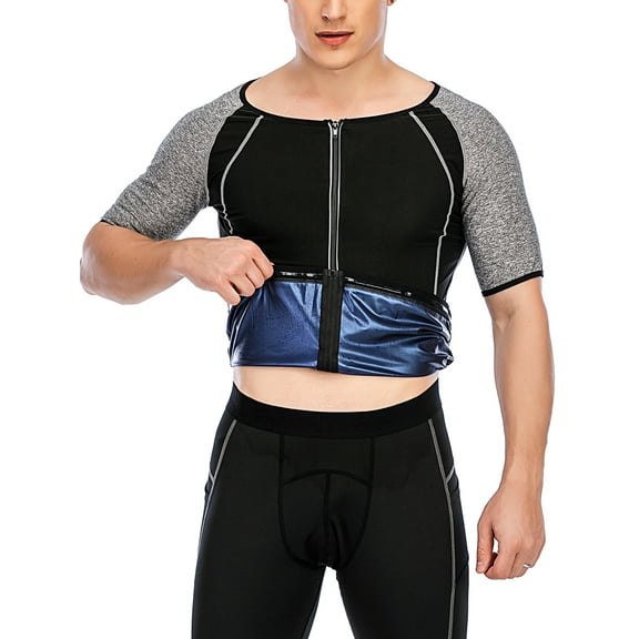 FANNYC Men’s Sauna Sweat Suit Hot Sweat Vest -Zipper Short Sleeve Weight Loss Slimming Shapewear Workout Sauna Tank Top Vest Athletic Sports Shirts