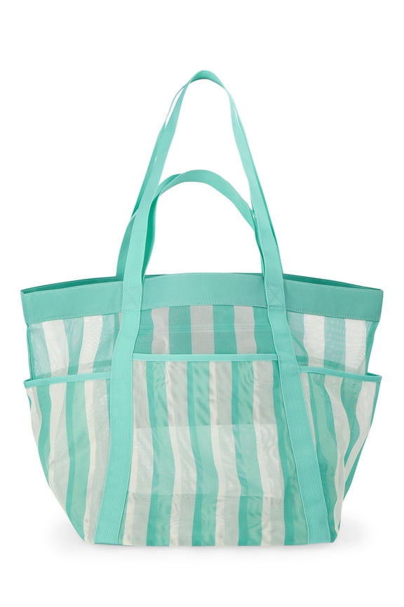 Women's Mesh Tote Bag, Jade Stripe