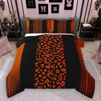 Homewish Cheetah Leopard Print Full Size Comforter Sets, Chic Cartoon Polkadot Bedding Comforter Set, Black Orange Stripes Ombre Reversible Bedding Sets, Super Cozy Room Decor, 3-Piece