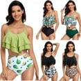 thumbnail image 3 of CNKOO Women‘s Oversize Double Ruffle Swimsuit High Waist Bikini Two Piece Suit Green Leaf Color XL, 3 of 3