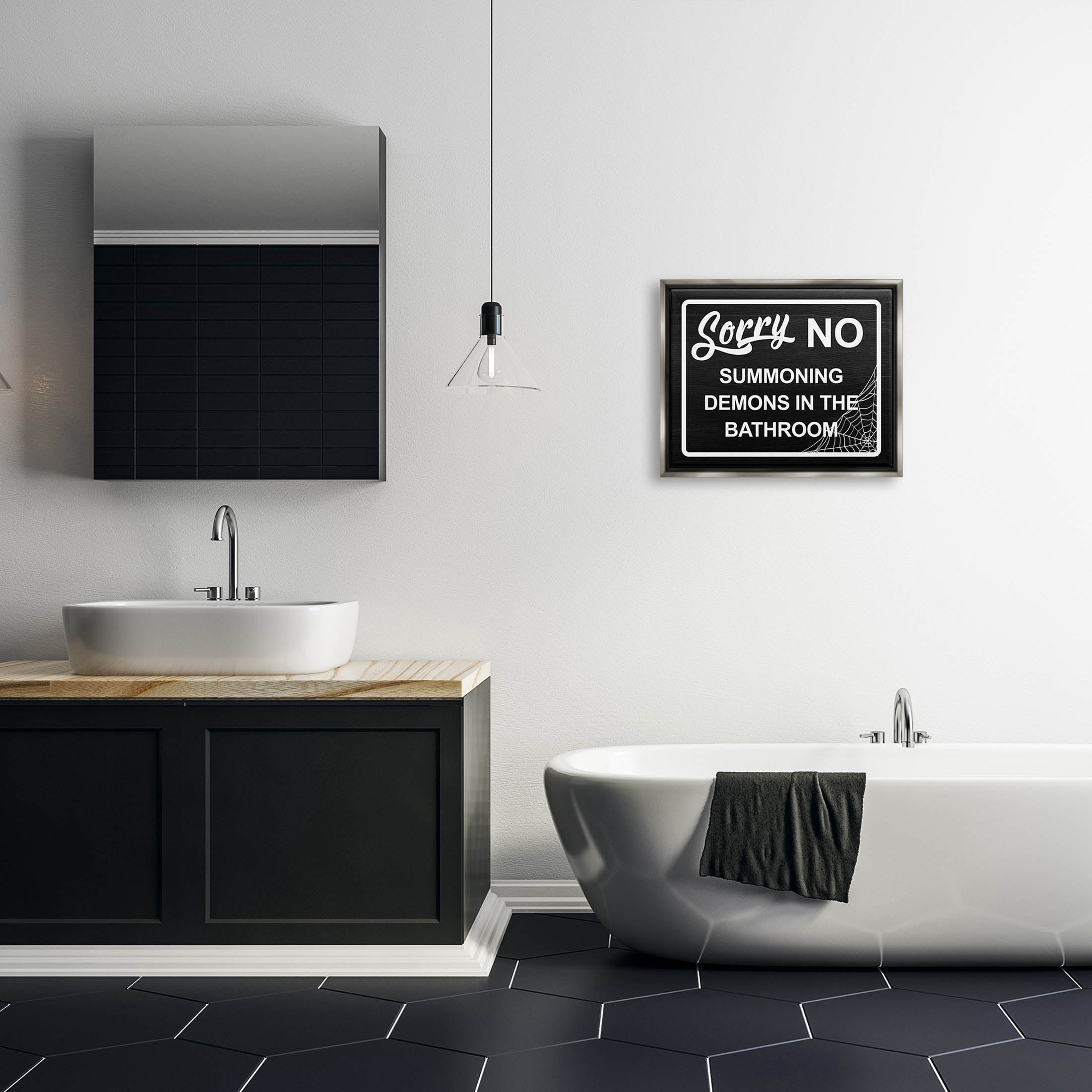 Stupell Industries No Summoning Demons Phrase Graphic Art Luster Gray Floating Framed Canvas Print Wall Art, Design by Lil' Rue