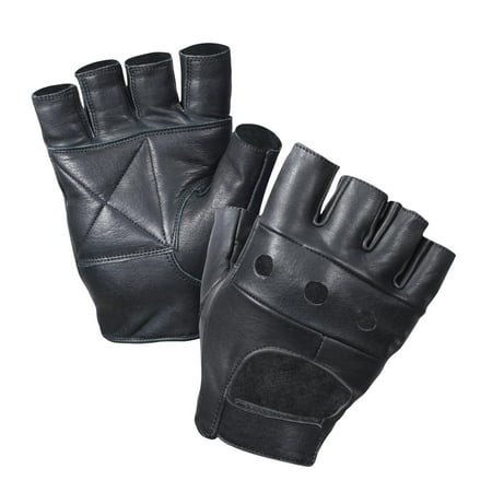 Black Leather Fingerless Biker Gloves