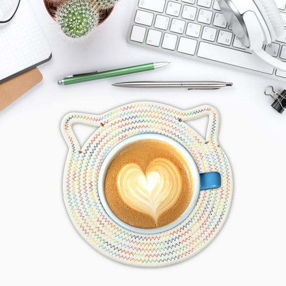 Cyrdddb Tableware Cat Ears Household Japanese Style Hanging Cotton Thread Woven Dining Table Creative Insulation Pad