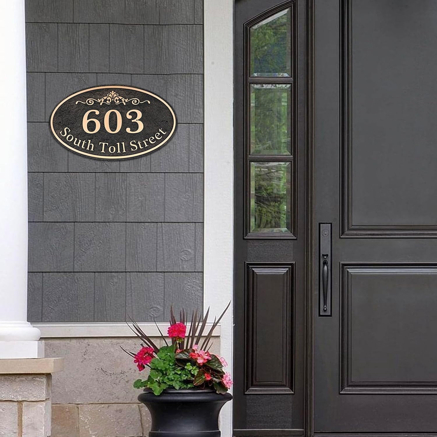 Oval Address Plaque Metal Option - Personalized House Number Sign, Address Sign for Outside, Yard, Driveway, Fence, Mailbox, Gate.