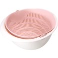 thumbnail image 1 of Cesta de lavado y escurridor portátil, juego de cesta coladora de alimentos multifuncional para cocina con cuenco de cesta desmontable de doble capa, ahorro de espacio, color rosa, 1 of 4