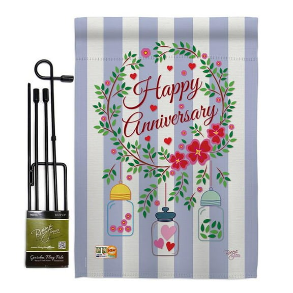 Breeze Decor BD-FY-GS-115103-IP-BO-D-US15-BD 13 x 18.5 in. Happy Anniversary Special Occasion Family Impressions Decorative Vertical Double Sided Garden Flag Set with Banner Pole