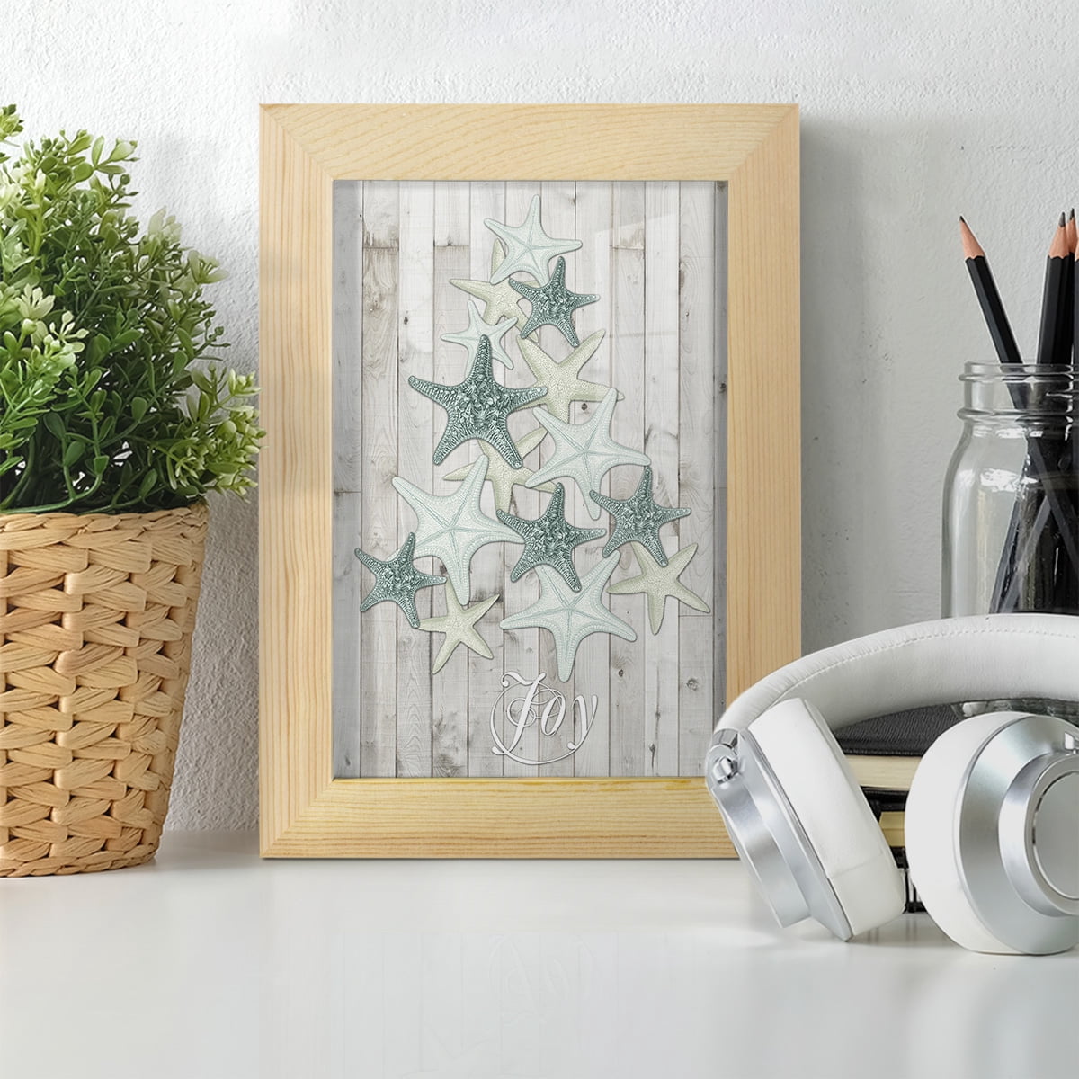 Coastal Christmas III -Framed Print w/glass-Natural Wood