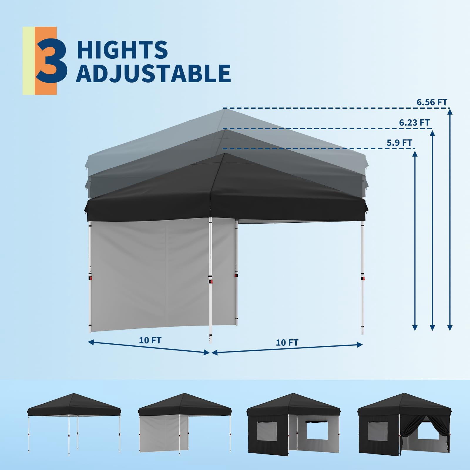 Heavy Duty Pop Up Canopy Tent 10x10 FT – Waterproof Outdoor Shelter with UV Protection – Collapsible 210D Oxford – Center Lock – 1 Sidewall – Easy Setup for Picnics, Camping, Beach, Events – Black