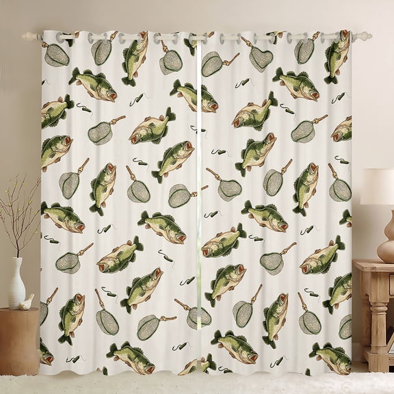 Manfei Bass Big Fish Curtains Pack of 2 (42x84 Each),Hunting And Fishing Curtains Blackout,Pike Fish Bedroom Curtains For Boys Teens,Luxury Bedroom Decor