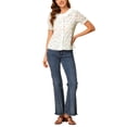 thumbnail image 2 of Allegra K Women's Ruffle Round Neck Floral  Embroidered Button-Down Shirt Top, 2 of 6
