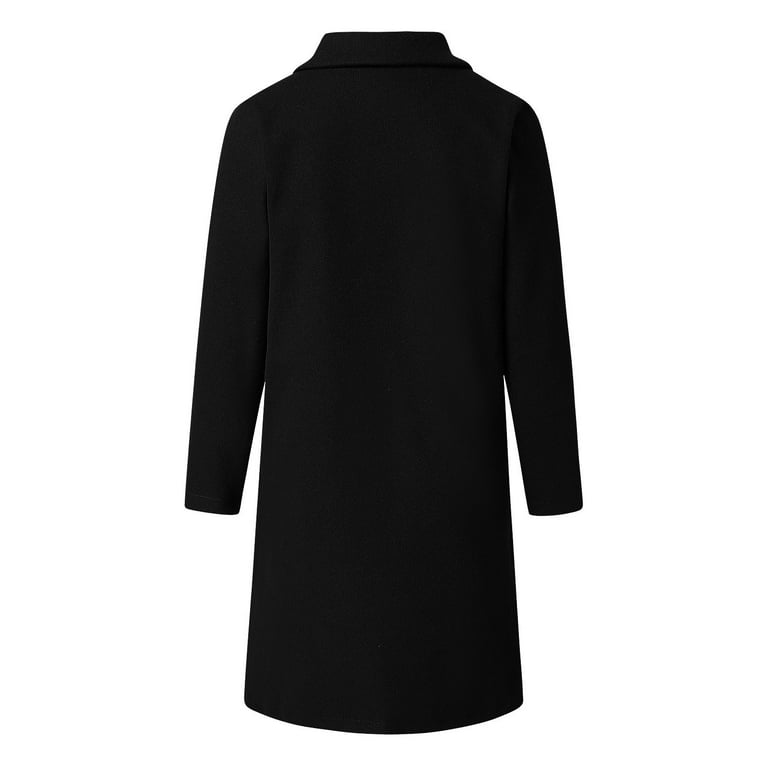 MRULIC winter coats for women Women's Wool Thin Jacket Coat Trench Jacket  Ladies Warm Slim Long Overcoat Outwear Coat Black + US:8