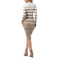 thumbnail image 3 of INSPIRE CHIC Women's Striped Sweater Dress Long Sleeve Stretchy Crew Neck Bodycon Ribbed Knit Casual Fall Long Dresses M Khaki White, 3 of 6