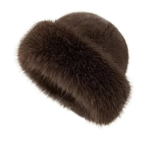 Resicozy Womens Winter Faux Fur Bucket Hats 2025 New Fashion Solid Color Warm Plush Fluffy Hats Thick Fisherman Coffee 20 In