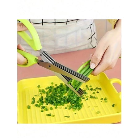 Herb Scissors for Kitchen with 5-Blade Stainless Steel Multipurpose Salad Scissors and Vegetable Cutter for Food Cooking Tools with Safety Cover & Cleaning Comb