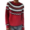 thumbnail image 2 of CCRFTGI Fair Isle Sweaters for Women 2025 Fashion Long Sleeve Knit Sweater Pullover Casual Trendy Sweater Lightweight Crewneck Jumper Tops Wine S, 2 of 4