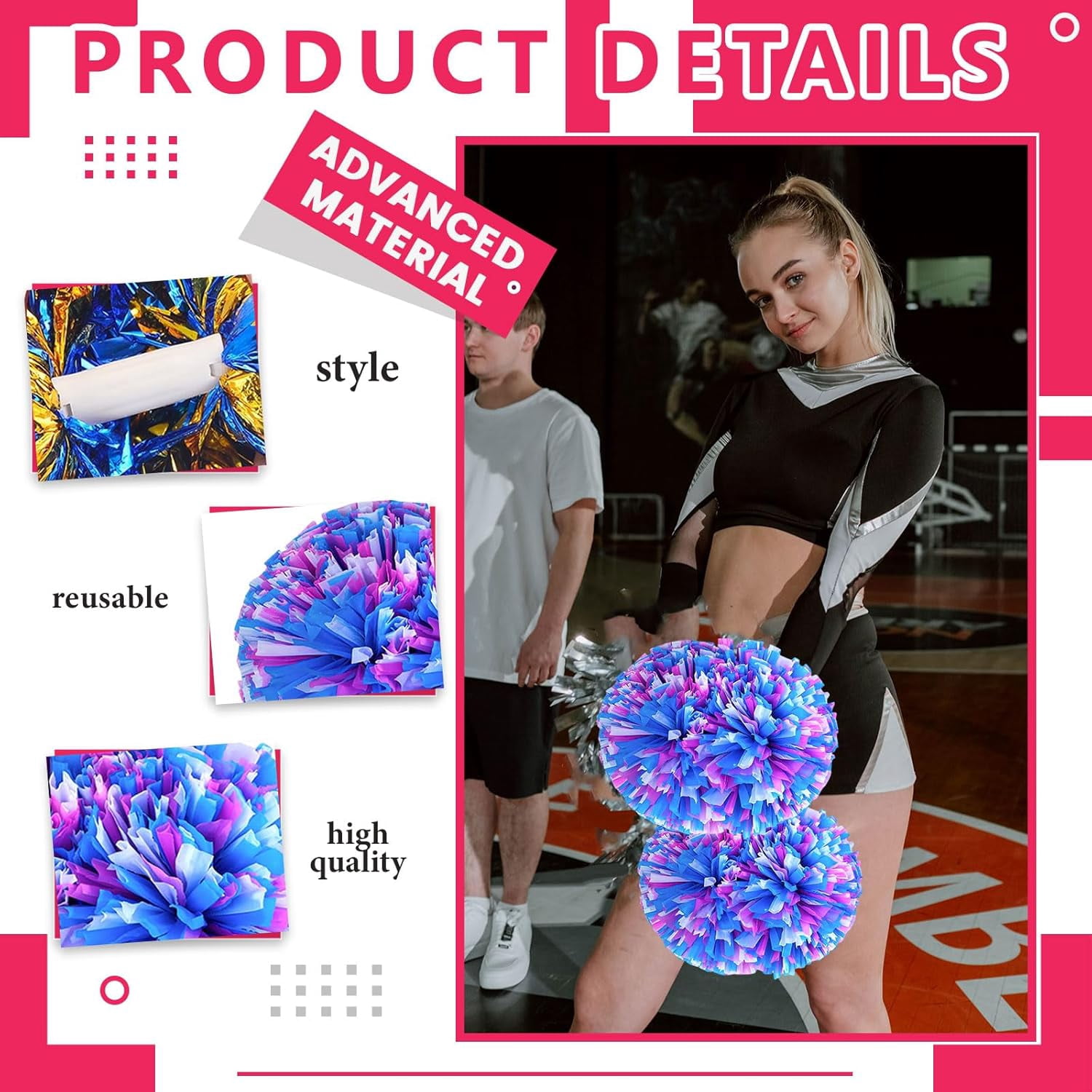 20 PCS pom poms Cheer, 13.8inch Sports Dance for Sports Team Spirit Cheering with Handle